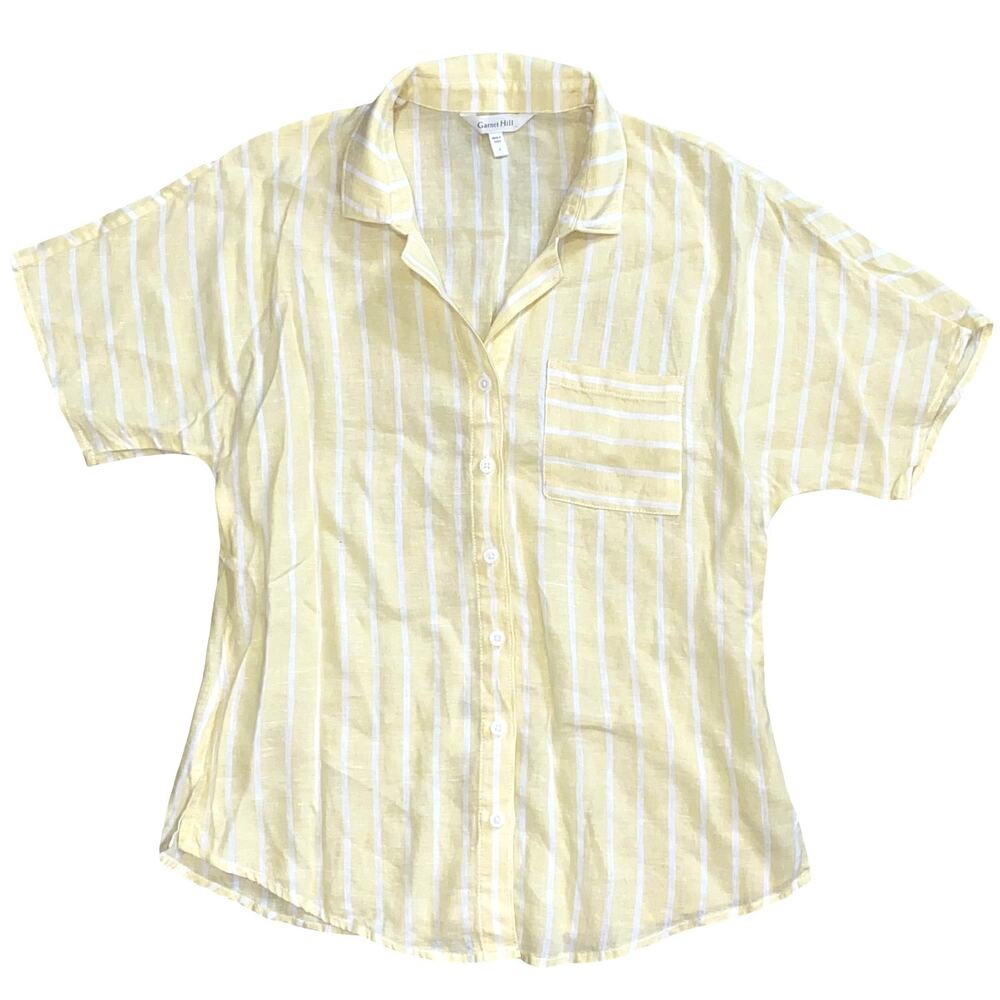 Garnet Hill Yellow White Striped Short Sleeve Button Up Top Size 4